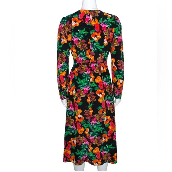 Diane von Furstenberg Silk Black Floral Print Silk Midi Dress size 6 (S) - Picture 2 of 16